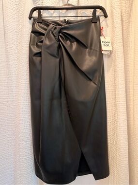 ✨ NWT Open Edit Black Faux Leather Wrap Midi Skirt